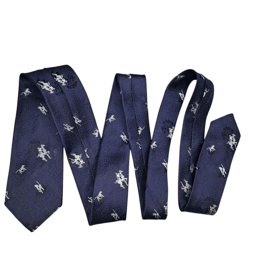 Vintage 50s Harris & Frank Kadjar Necktie Blue Pure Dye‎ Silk Pebble Horse USA